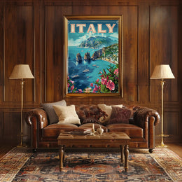 Italy Coastal View Vintage Travel Poster PosterGoat