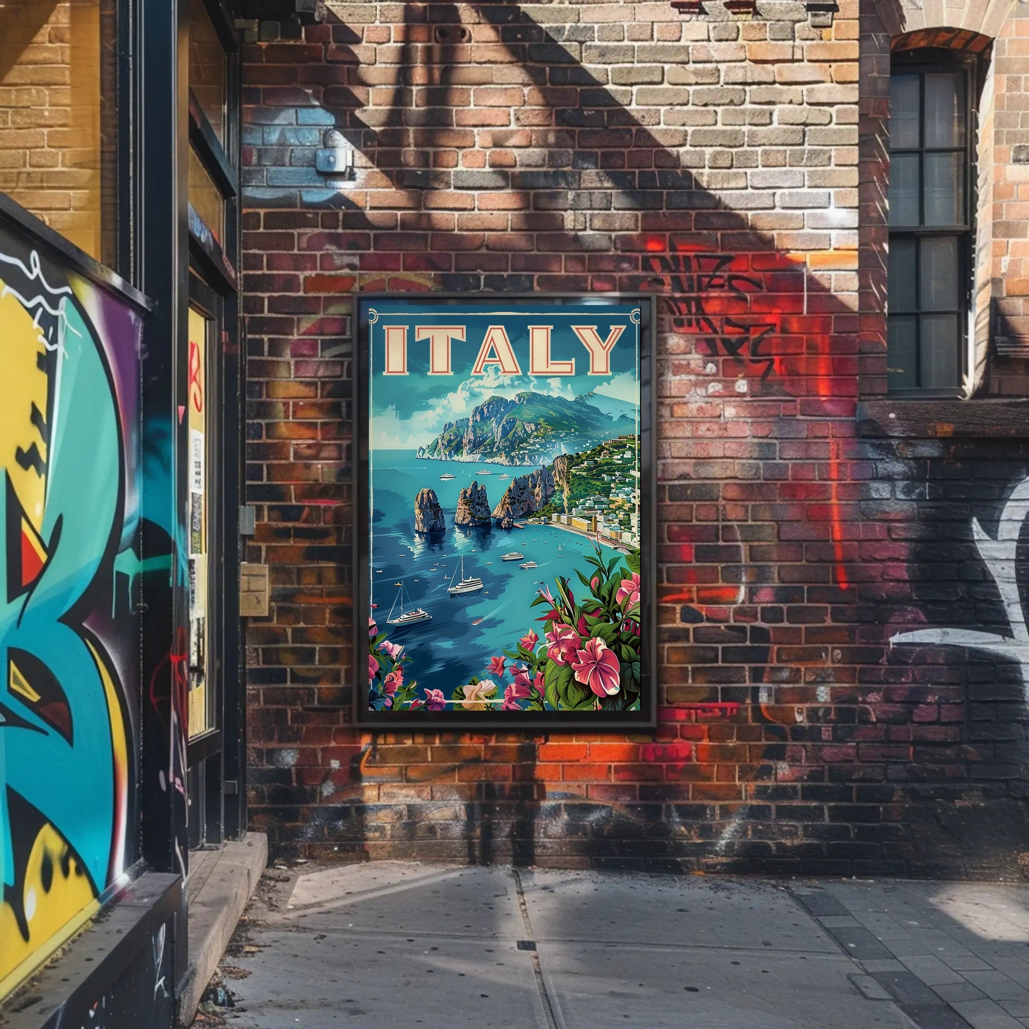Italy Coastal View Vintage Travel Poster PosterGoat