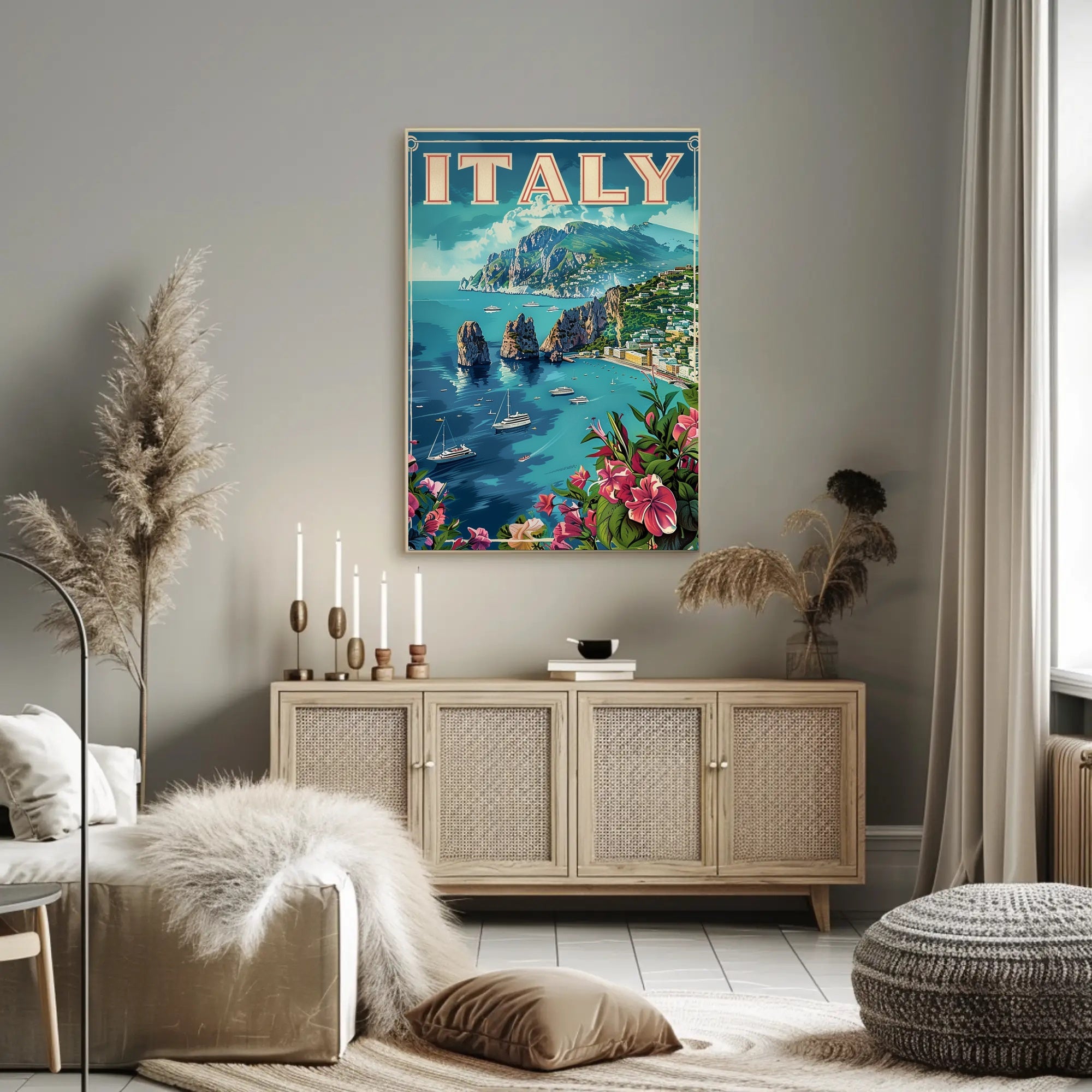 Italy Coastal View Vintage Travel Poster PosterGoat