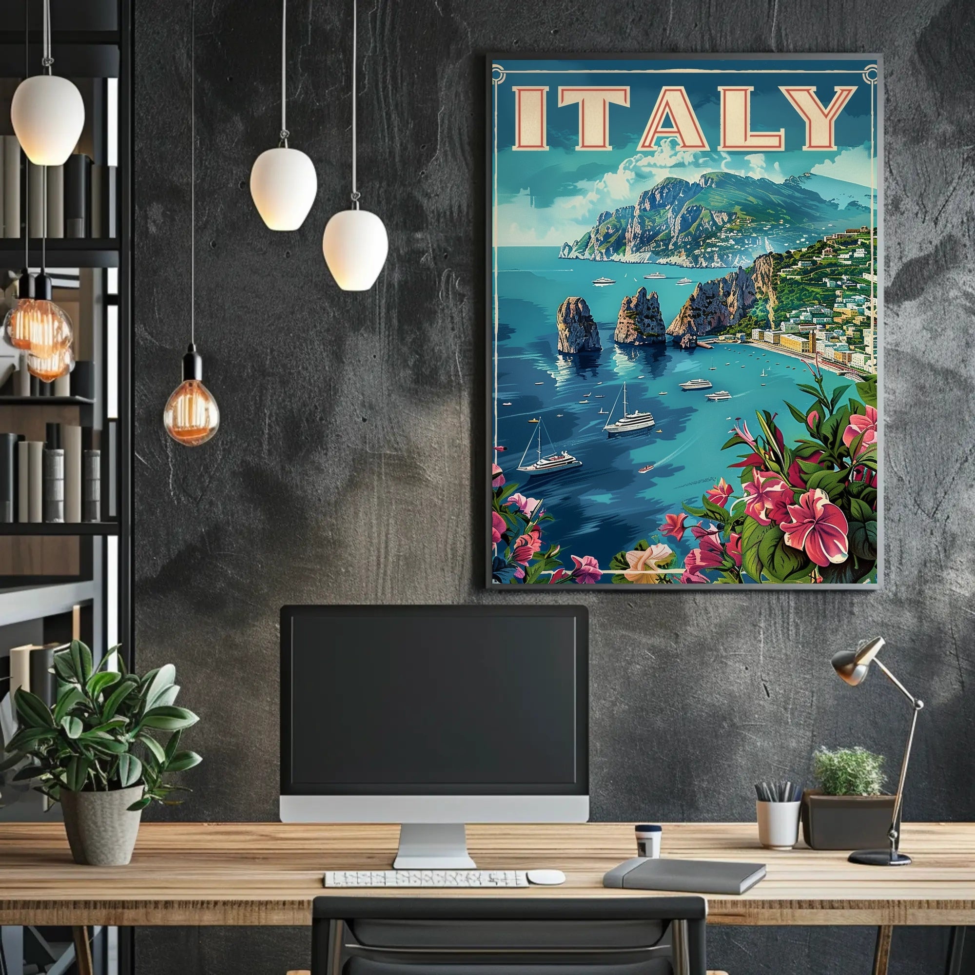 Italy Coastal View Vintage Travel Poster PosterGoat