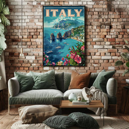 Italy Coastal View Vintage Travel Poster PosterGoat