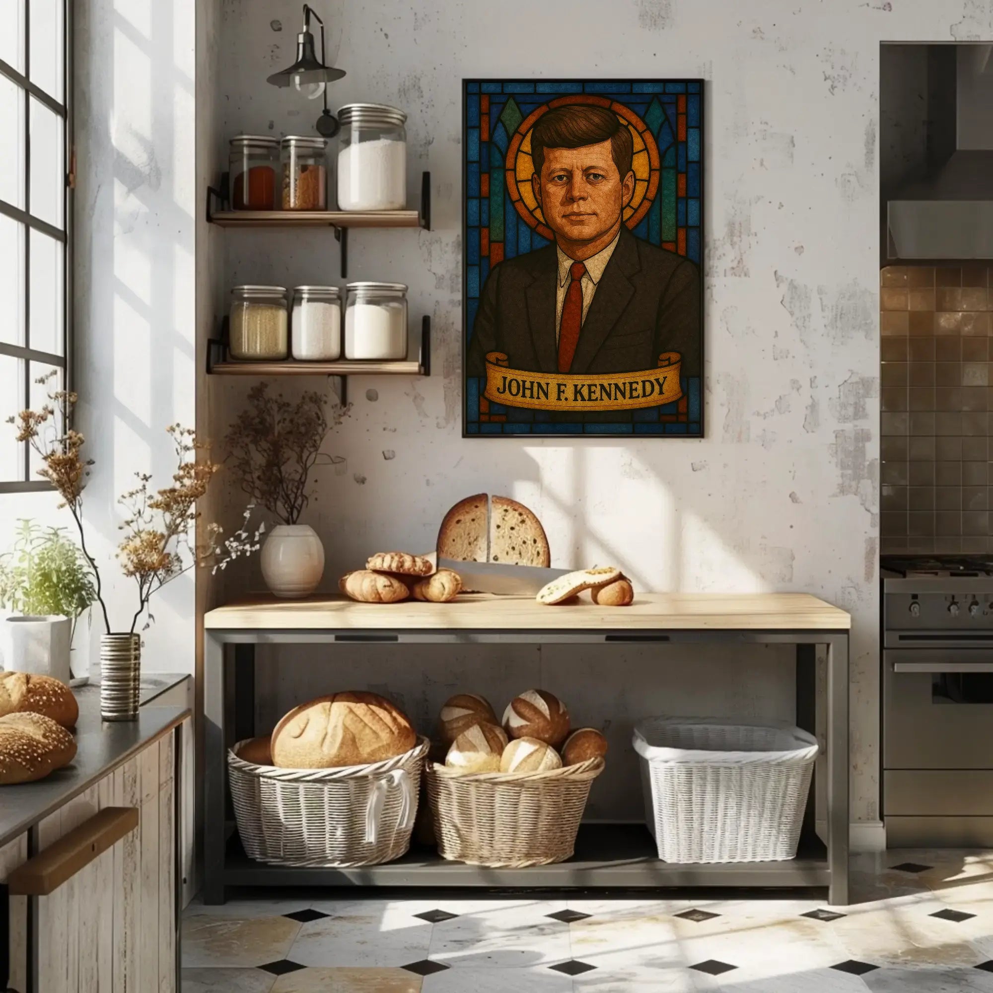 JFK Stained Glass Tribute Historical or Presidential Poster PosterGoat