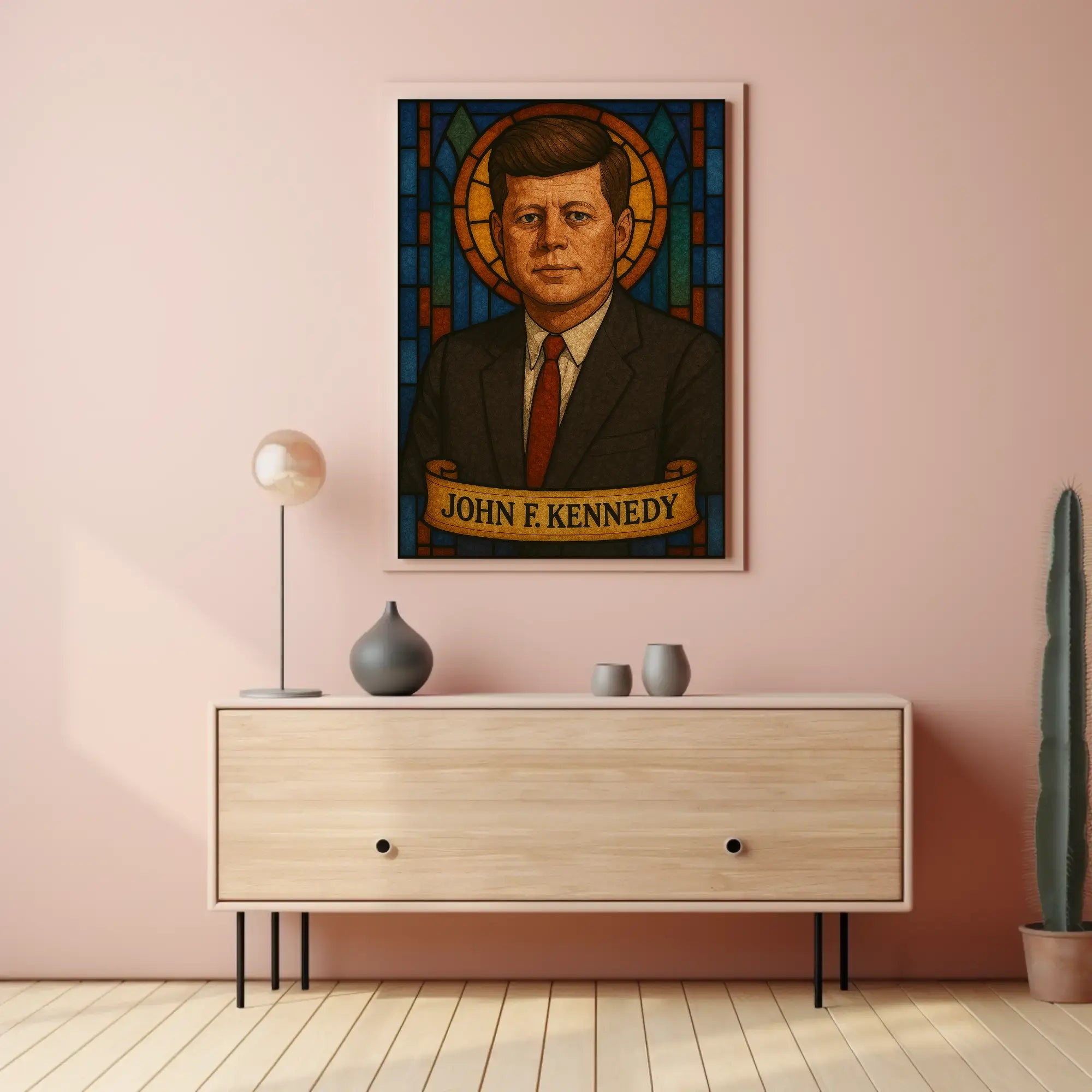 JFK Stained Glass Tribute Historical or Presidential Poster PosterGoat
