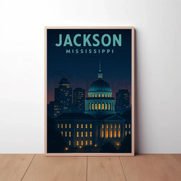 Jackson Mississippi Capitol Nightscape Cultural or Heritage Poster PosterGoat