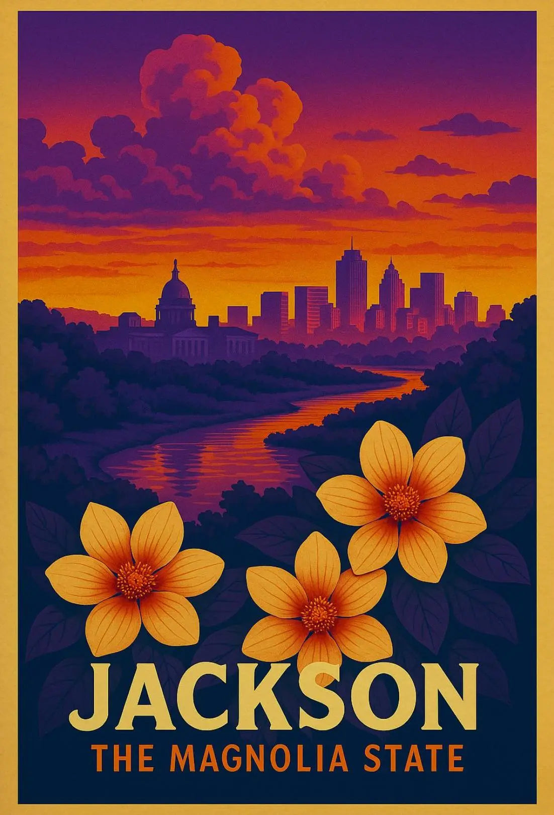 Jackson Mississippi Vintage Aesthetic Travel Poster PosterGoat