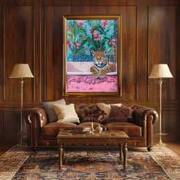 Jaguar in Bathtub Surrealism Art Animal Poster PosterGoat