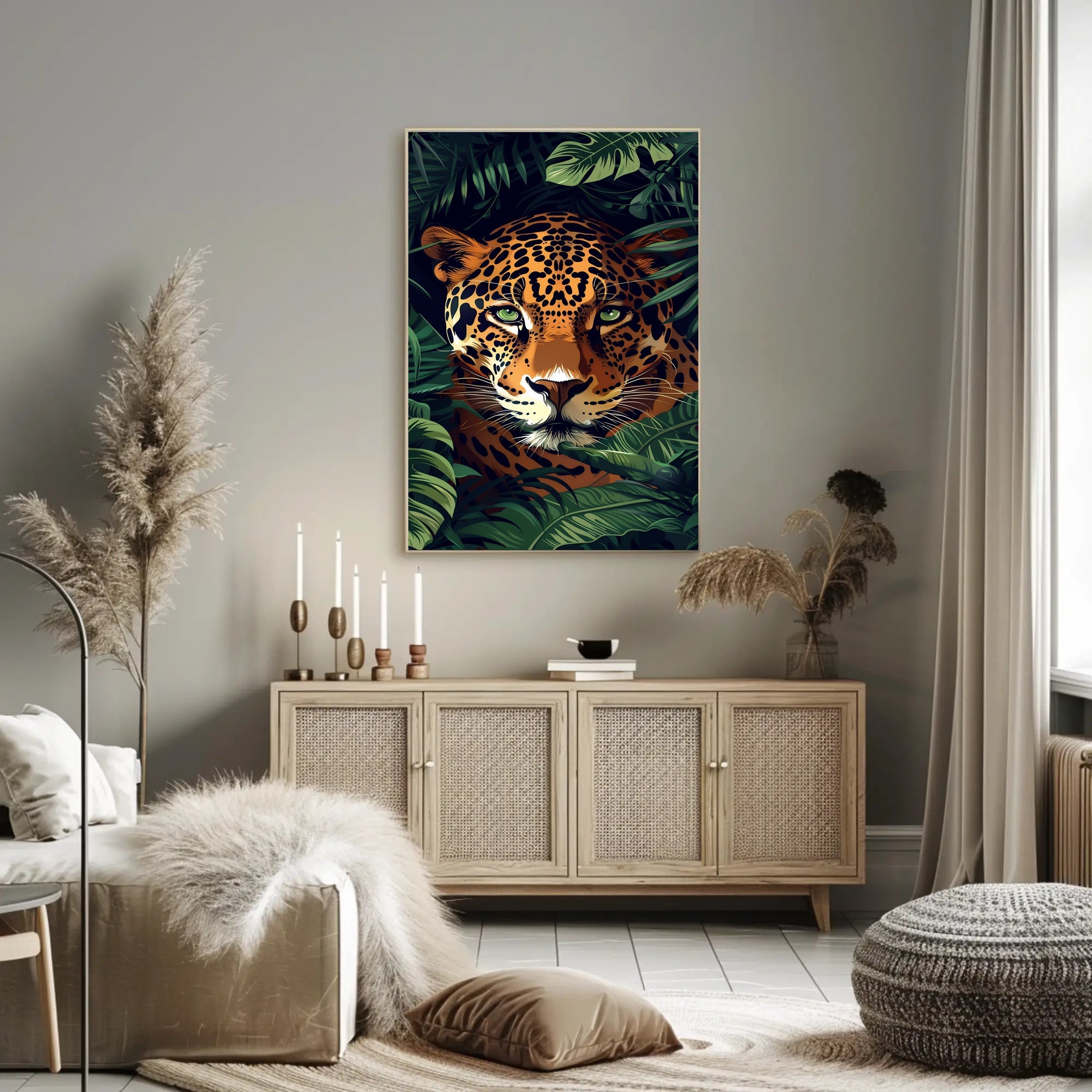 Jaguar in Lush Jungle: Vibrant Animal Poster PosterGoat
