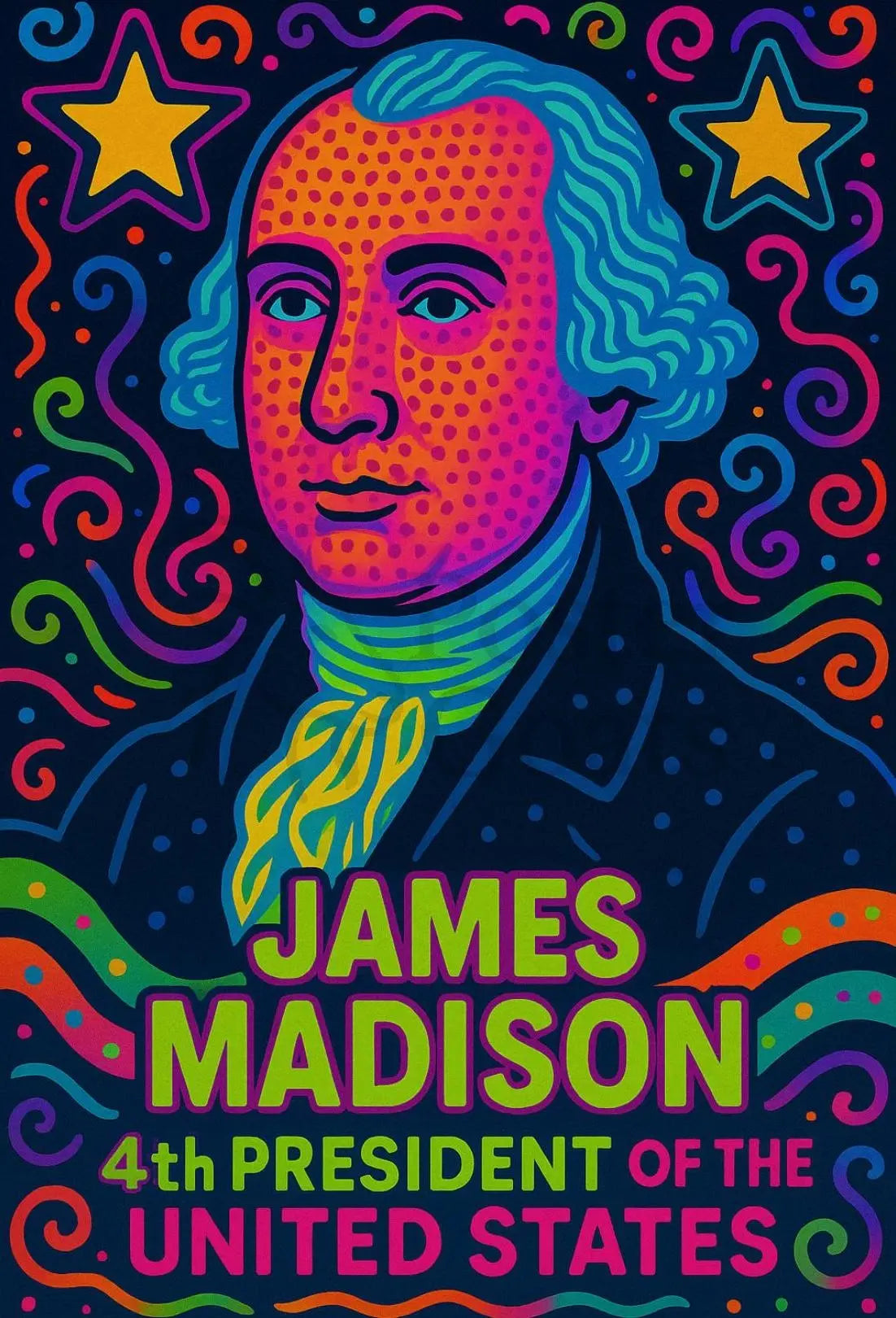 James Madison Neon Pop Art Historical Poster PosterGoat