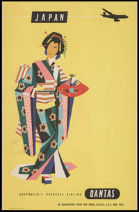 Japan Air Travel 1950s Modernist Graphic Travel Poster PosterGoat