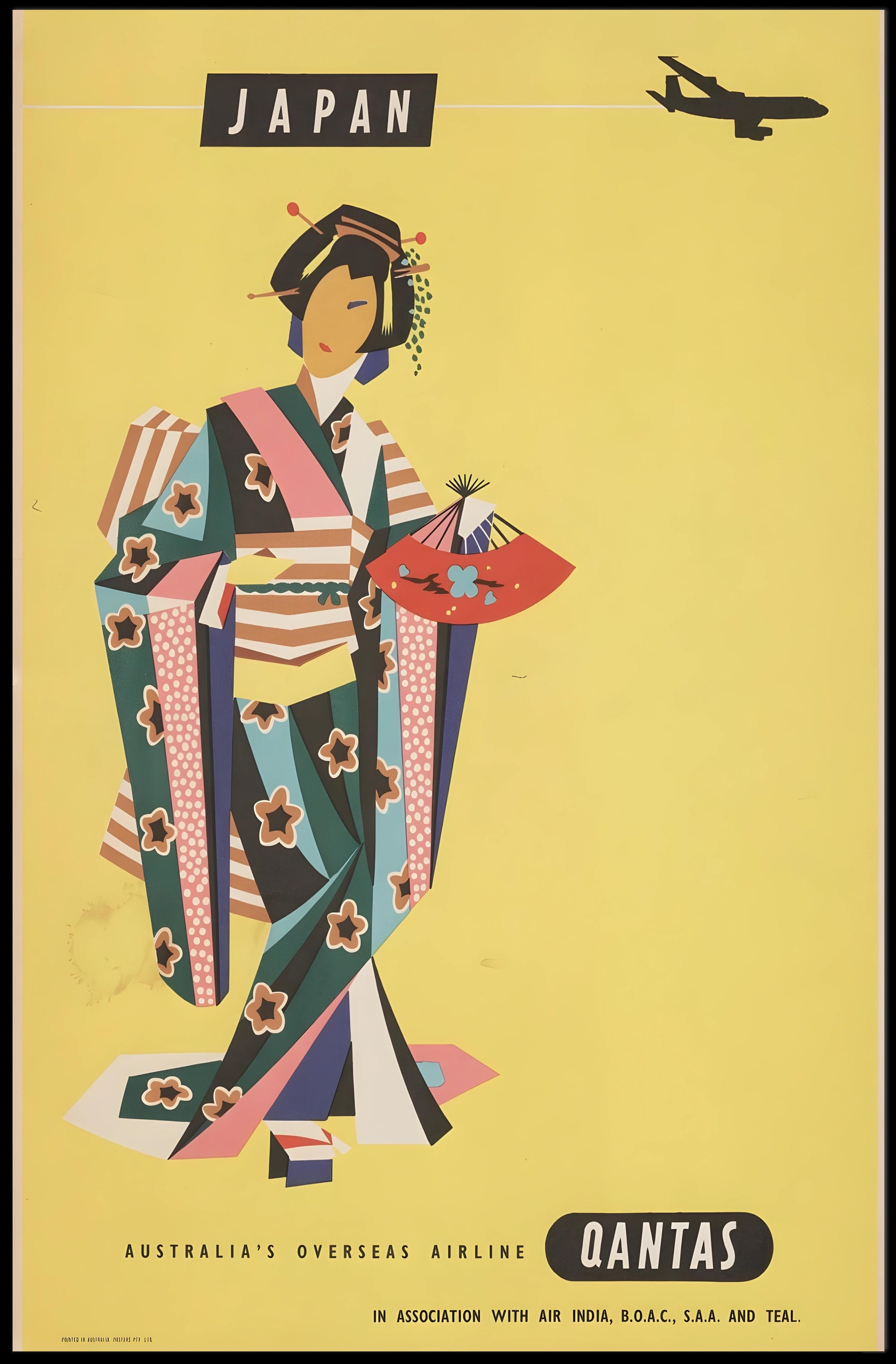 Japan Air Travel 1950s Modernist Graphic Travel Poster PosterGoat