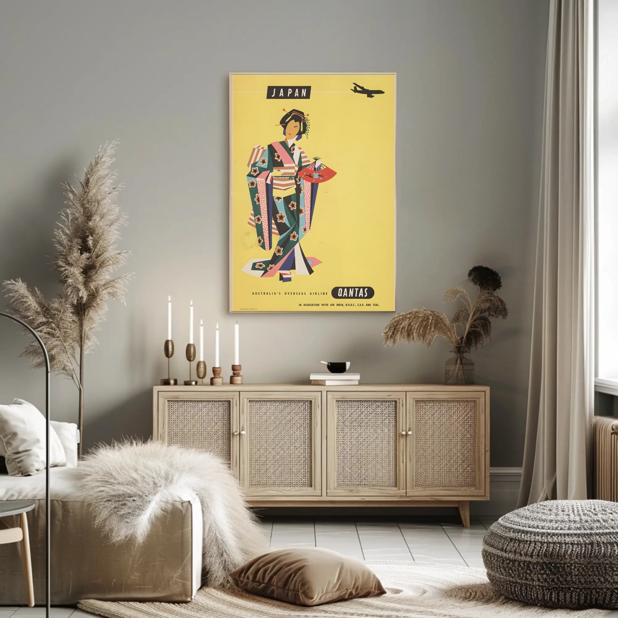Japan Air Travel 1950s Modernist Graphic Travel Poster PosterGoat