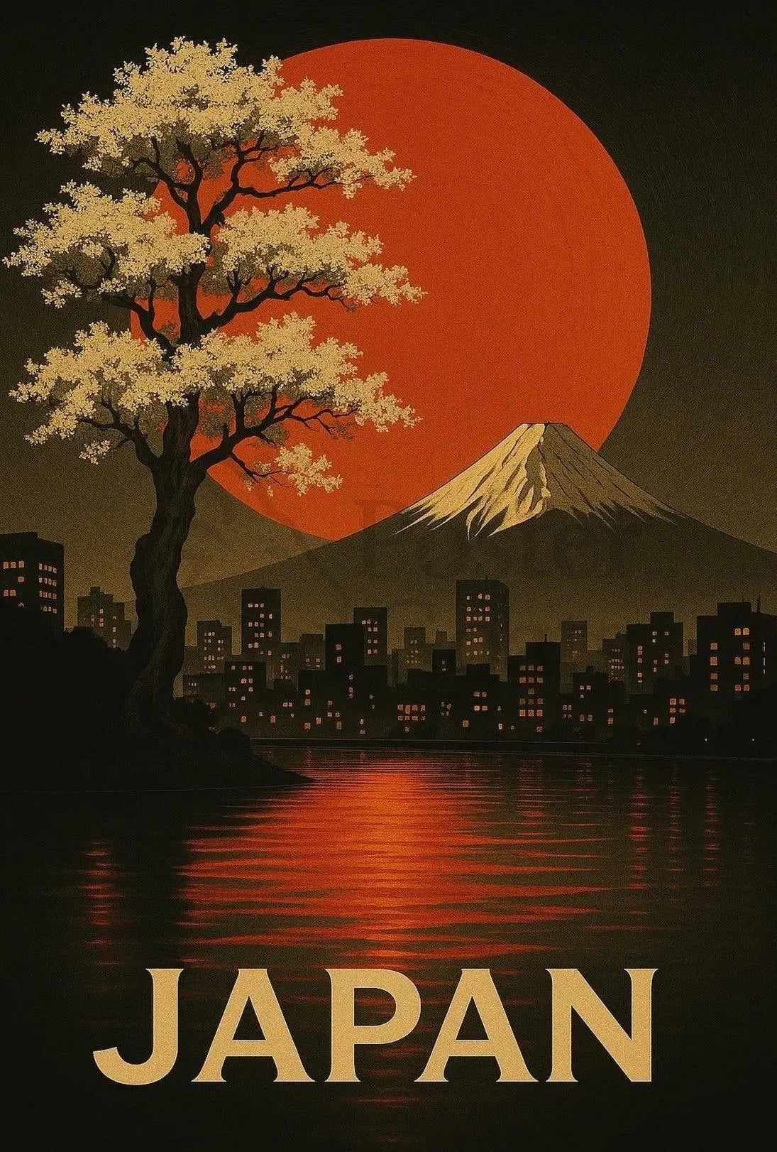 Japan Landscape Travel Poster Featuring Mount Fuji and Blossoms PosterGoat