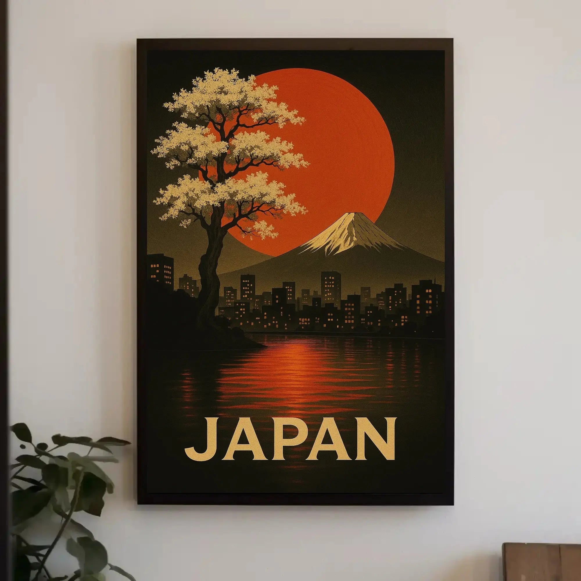 Japan Landscape Travel Poster Featuring Mount Fuji and Blossoms PosterGoat
