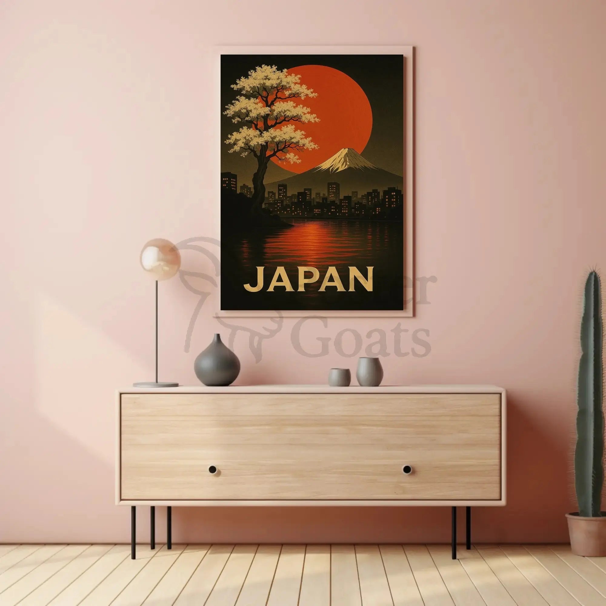 Japan Landscape Travel Poster Featuring Mount Fuji and Blossoms PosterGoat
