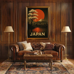 Japan Landscape Travel Poster Featuring Mount Fuji and Blossoms PosterGoat
