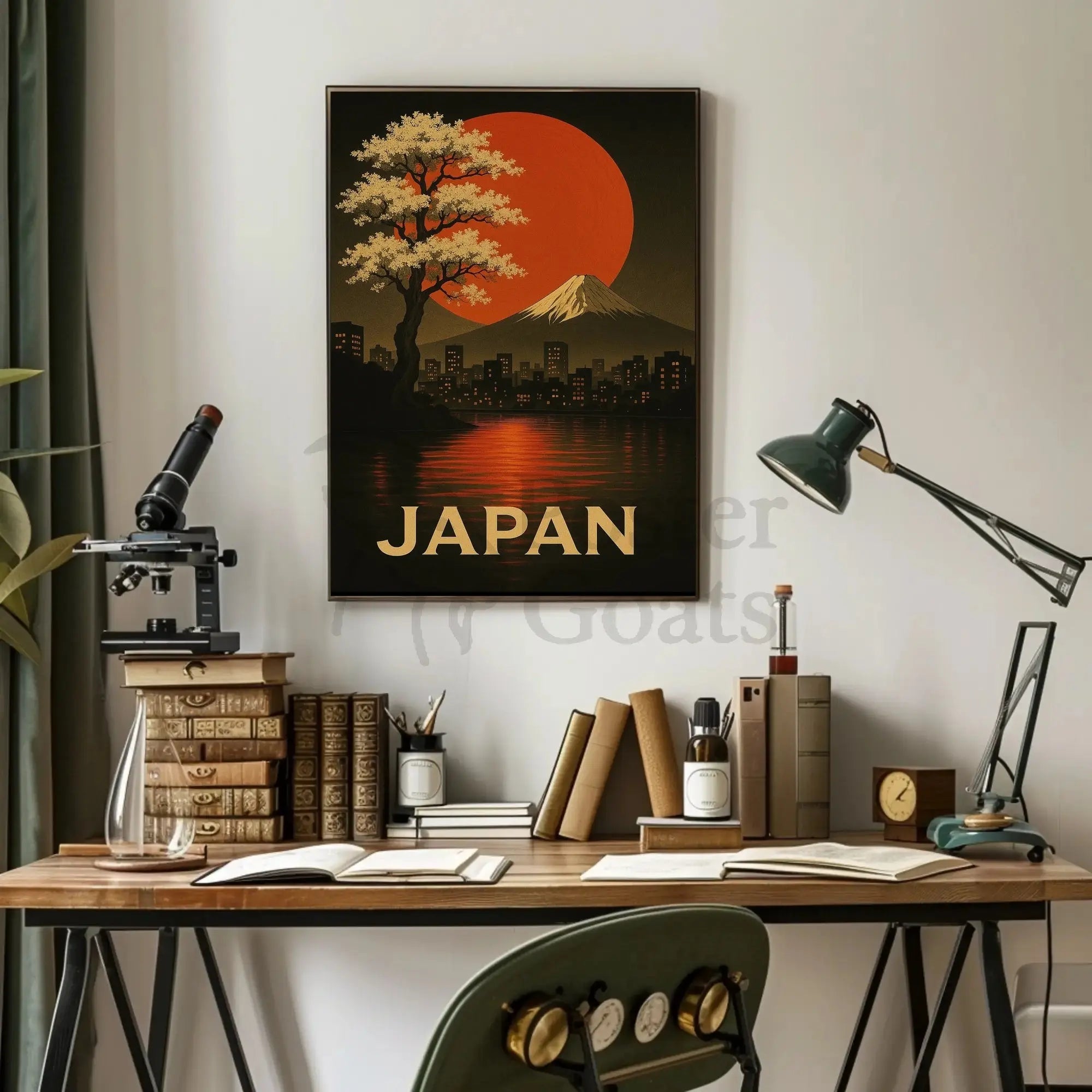 Japan Landscape Travel Poster Featuring Mount Fuji and Blossoms PosterGoat