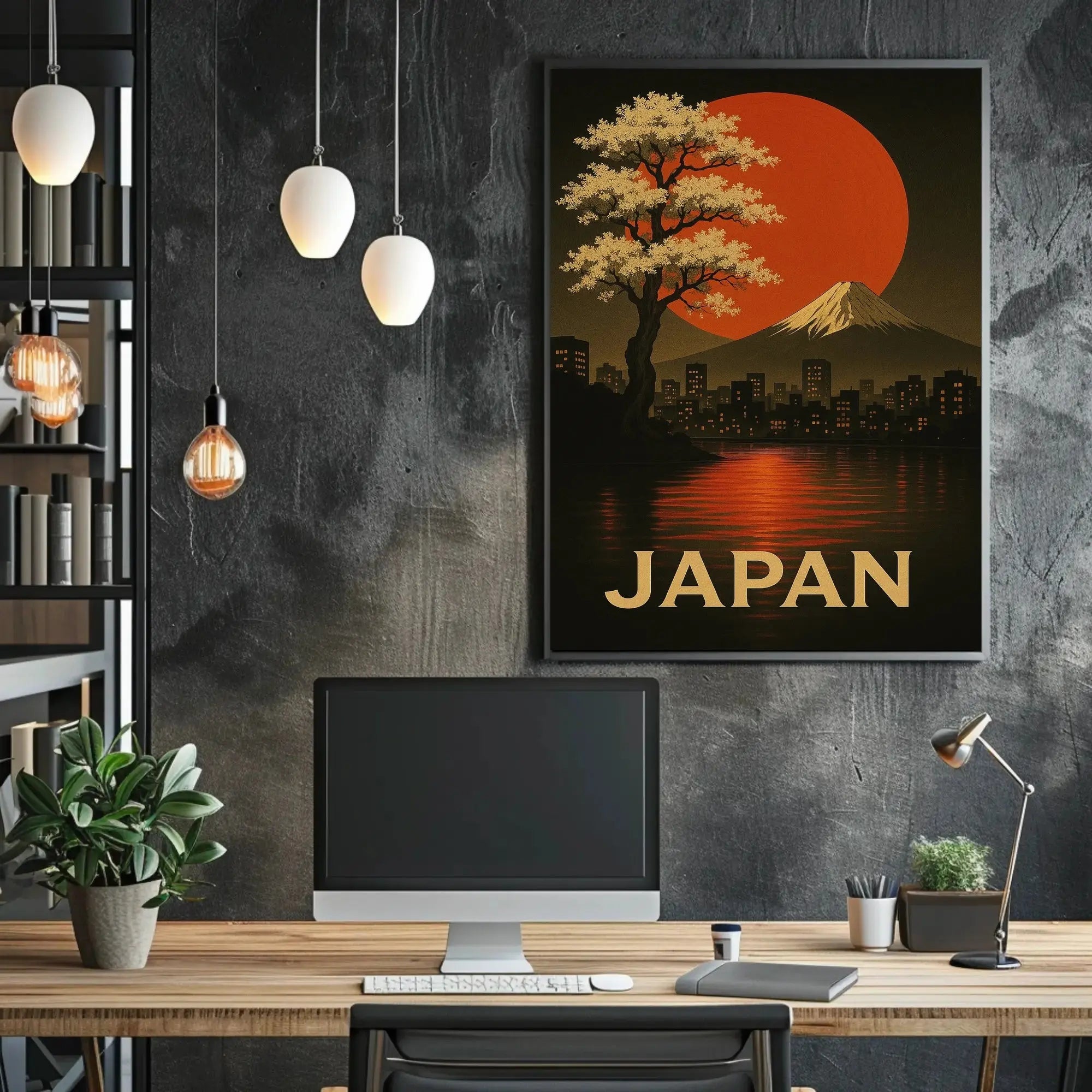 Japan Landscape Travel Poster Featuring Mount Fuji and Blossoms PosterGoat