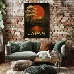 Japan Landscape Travel Poster Featuring Mount Fuji and Blossoms PosterGoat