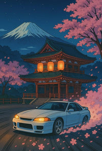 Japan Scene with Sports Car: Cultural or Heritage Poster PosterGoat