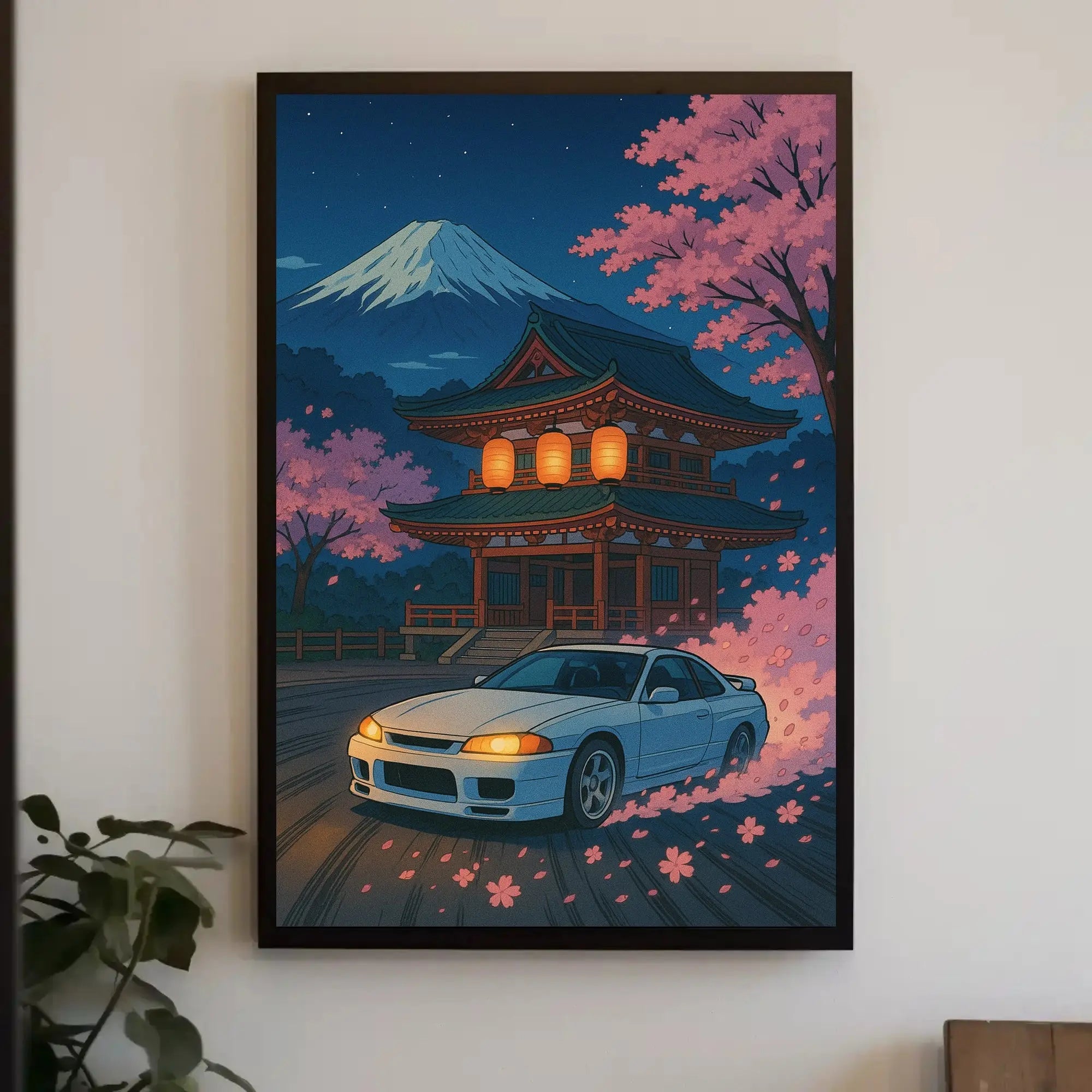 Japan Scene with Sports Car: Cultural or Heritage Poster PosterGoat