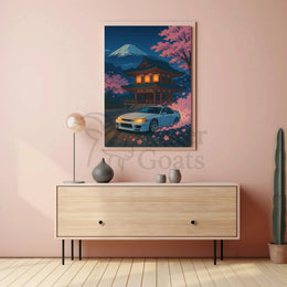 Japan Scene with Sports Car: Cultural or Heritage Poster PosterGoat