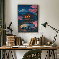 Japan Scene with Sports Car: Cultural or Heritage Poster PosterGoat