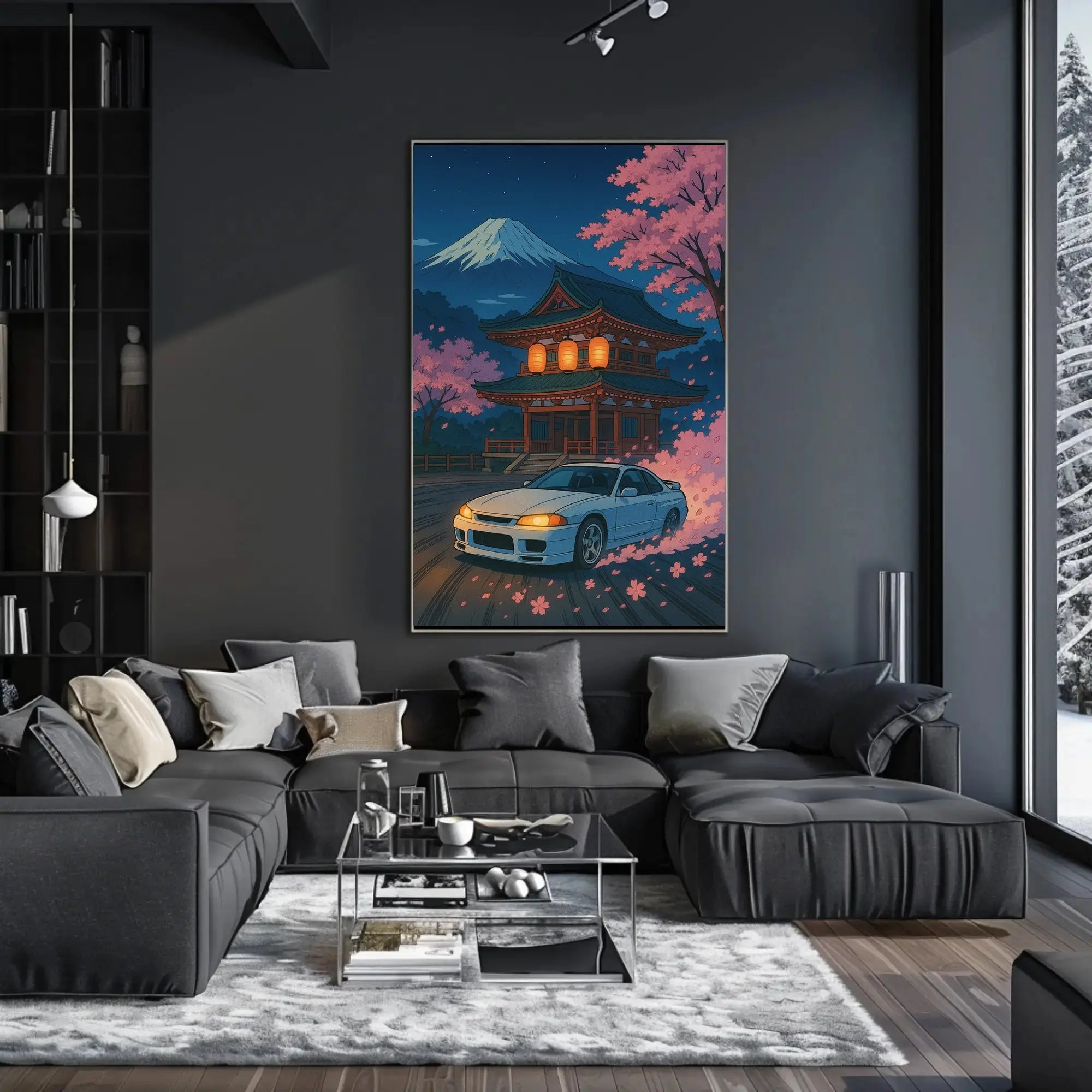 Japan Scene with Sports Car: Cultural or Heritage Poster PosterGoat