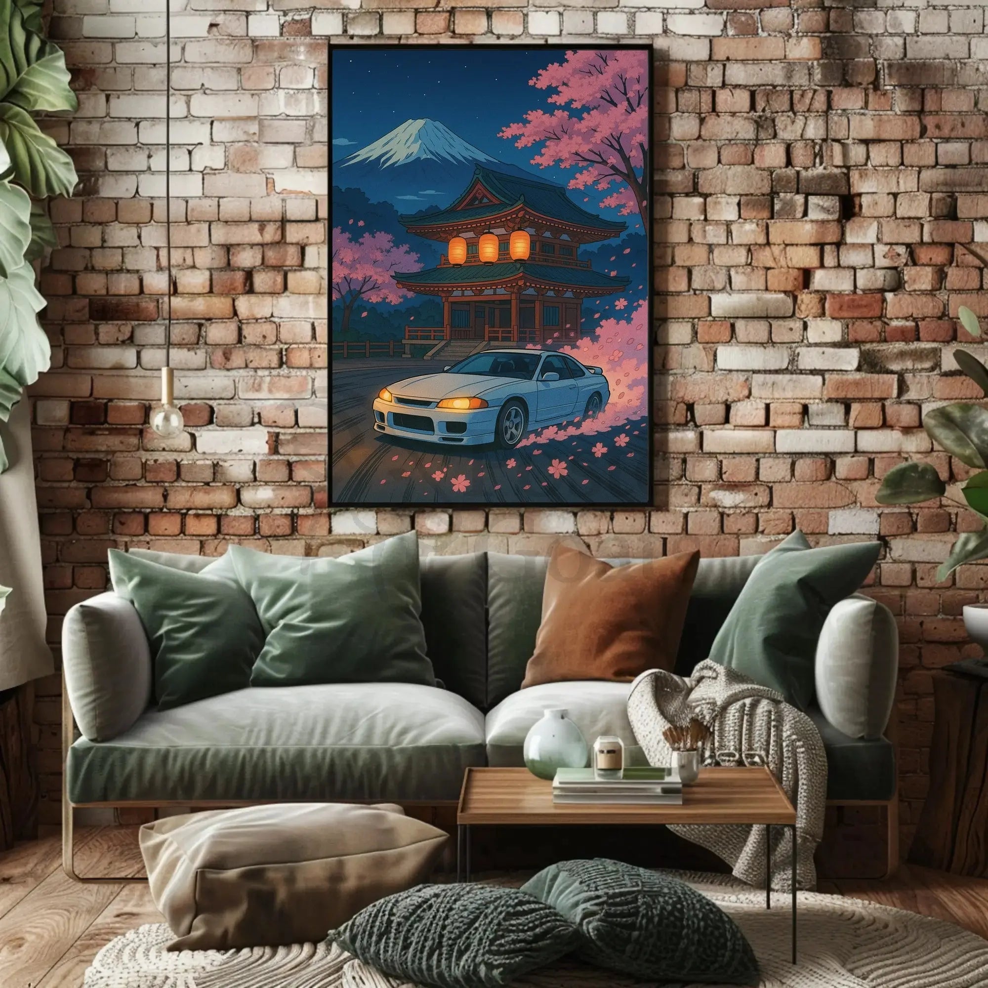 Japan Scene with Sports Car: Cultural or Heritage Poster PosterGoat