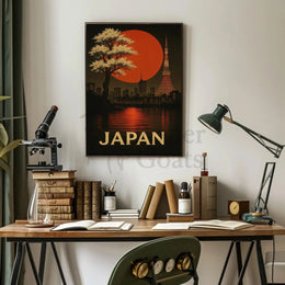 Japan Skyline with Cherry Blossoms Travel Poster PosterGoat