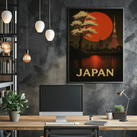 Japan Skyline with Cherry Blossoms Travel Poster PosterGoat