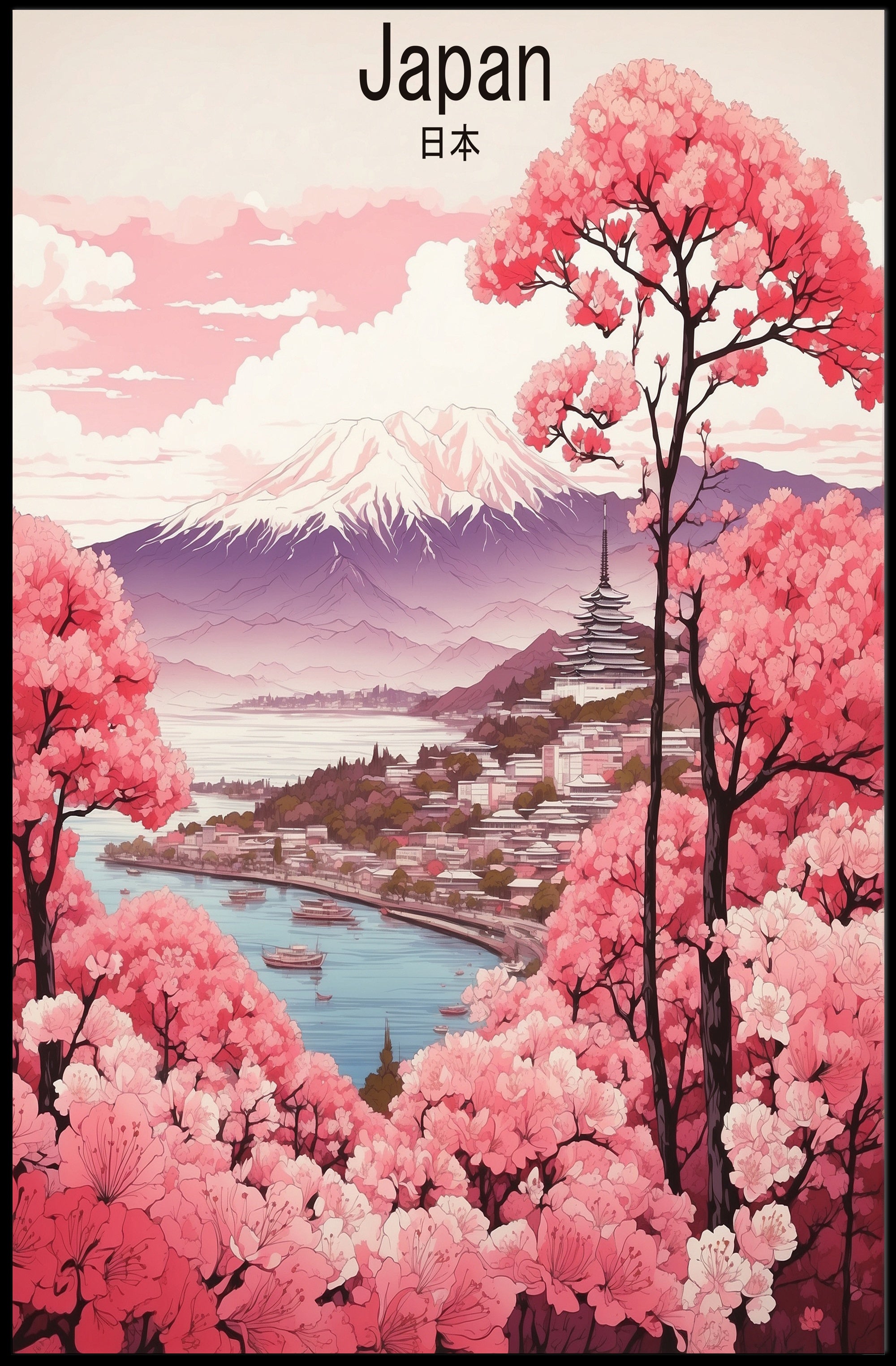 Japan in Spring: Serene Landscape Travel Poster PosterGoat