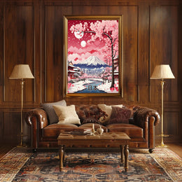 Japanese Cherry Blossom Landscape with Mount Fuji - Heritage Poster PosterGoat