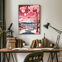 Japanese Cherry Blossom Landscape with Mount Fuji - Heritage Poster PosterGoat