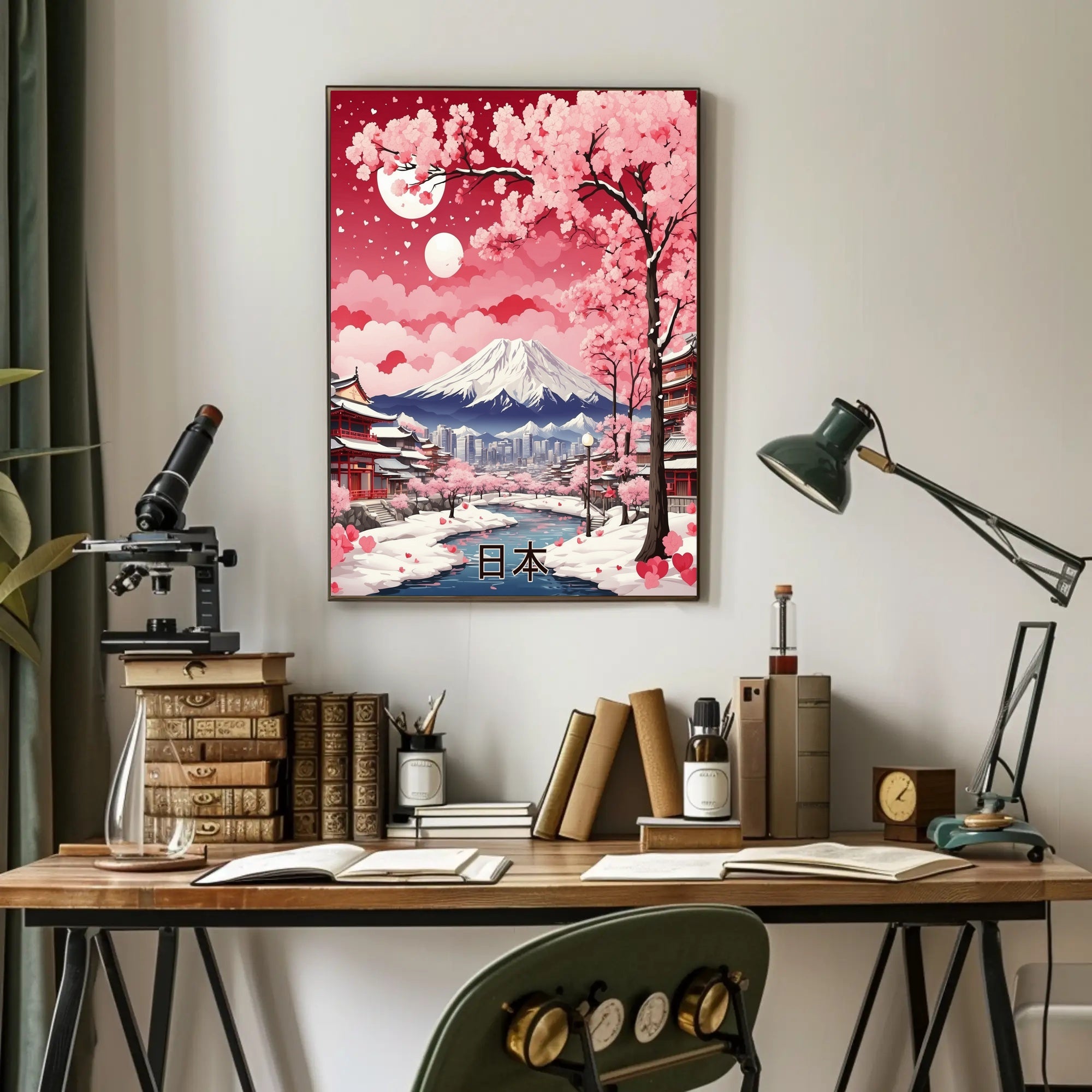 Japanese Cherry Blossom Landscape with Mount Fuji - Heritage Poster PosterGoat