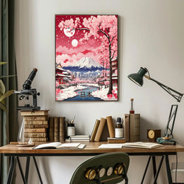 Japanese Cherry Blossom Landscape with Mount Fuji - Heritage Poster PosterGoat