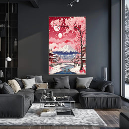 Japanese Cherry Blossom Landscape with Mount Fuji - Heritage Poster PosterGoat