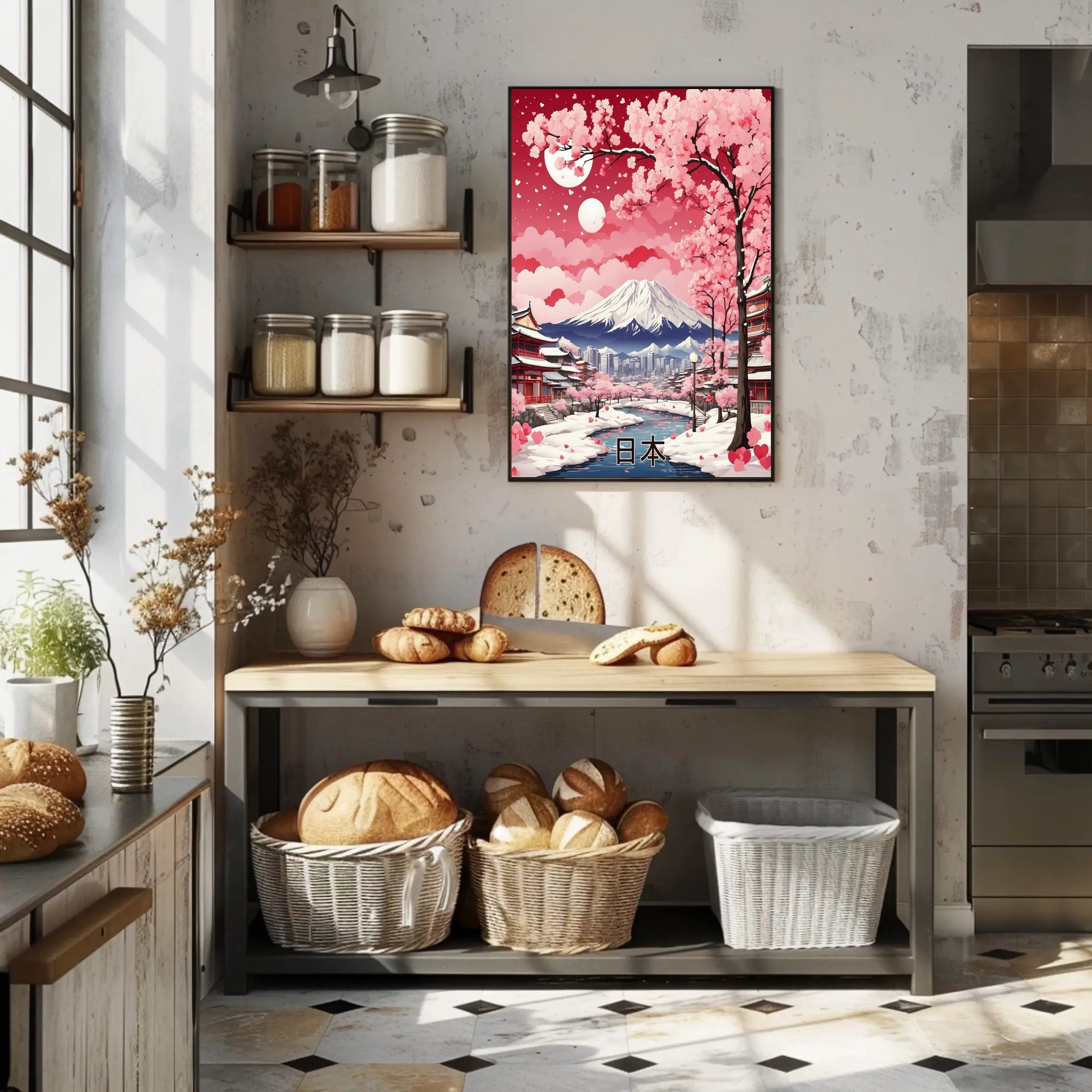Japanese Cherry Blossom Landscape with Mount Fuji - Heritage Poster PosterGoat