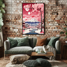 Japanese Cherry Blossom Landscape with Mount Fuji - Heritage Poster PosterGoat