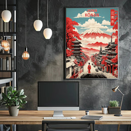 Japanese Cherry Blossom Street Vintage Cultural Heritage Poster PosterGoat