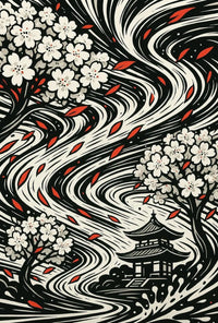 Japanese Cherry Blossom and Pagoda Art Print Cultural Poster PosterGoat