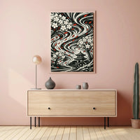 Japanese Cherry Blossom and Pagoda Art Print Cultural Poster PosterGoat