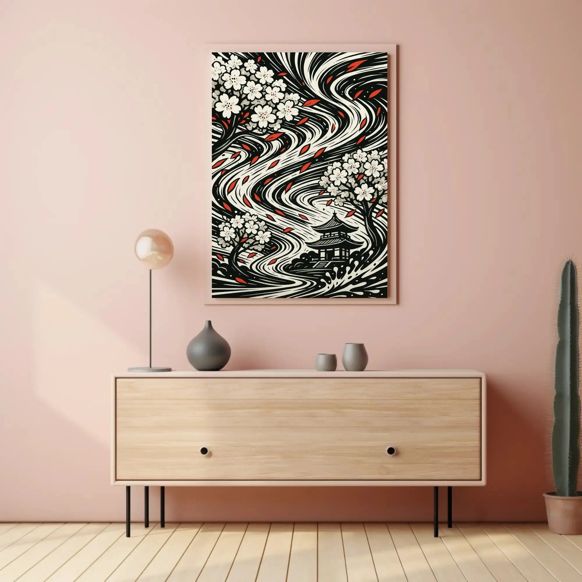 Japanese Cherry Blossom and Pagoda Art Print Cultural Poster PosterGoat