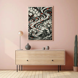 Japanese Cherry Blossom and Pagoda Art Print Cultural Poster PosterGoat