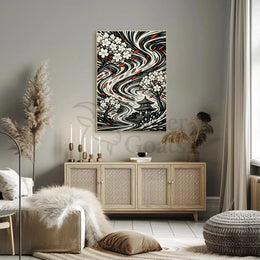Japanese Cherry Blossom and Pagoda Art Print Cultural Poster PosterGoat