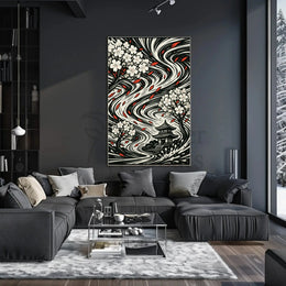 Japanese Cherry Blossom and Pagoda Art Print Cultural Poster PosterGoat