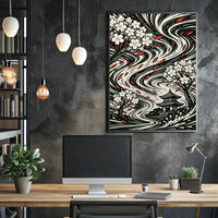 Japanese Cherry Blossom and Pagoda Art Print Cultural Poster PosterGoat