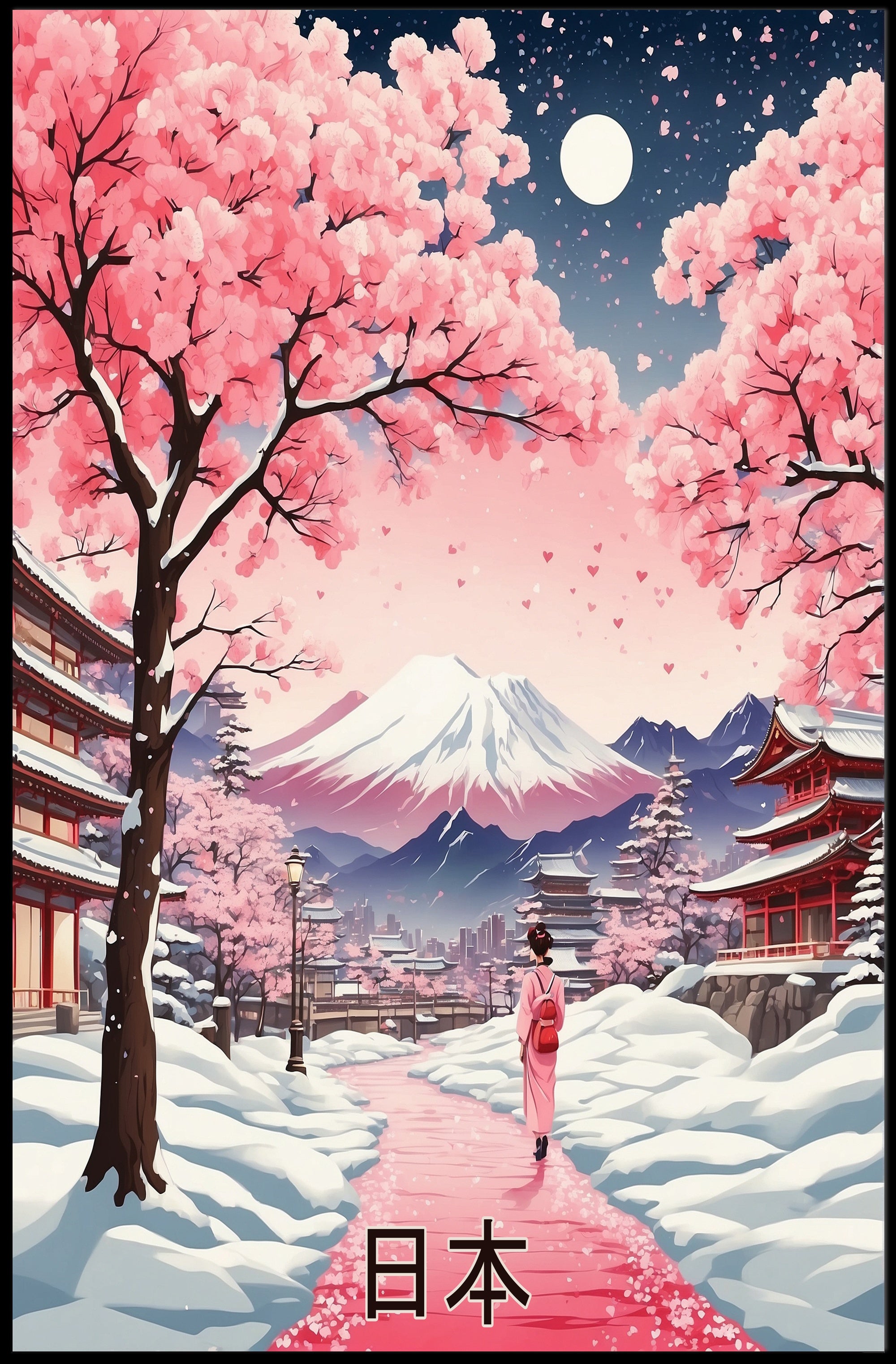 Japanese Cherry Blossoms Under Moonlight Cultural or Heritage Poster PosterGoat