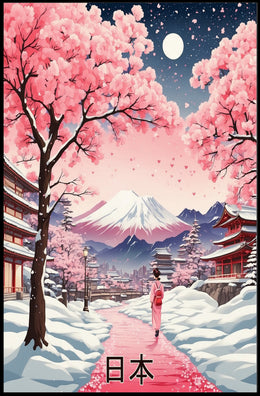 Japanese Cherry Blossoms Under Moonlight Cultural or Heritage Poster PosterGoat
