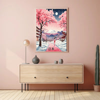 Japanese Cherry Blossoms Under Moonlight Cultural or Heritage Poster PosterGoat