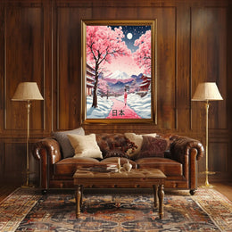 Japanese Cherry Blossoms Under Moonlight Cultural or Heritage Poster PosterGoat